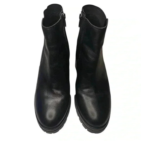 Vince Camuto Dustlie Goth 9M/40 Black Leather Ankle Bootie Chunky Heels Zip - Picture 3 of 9